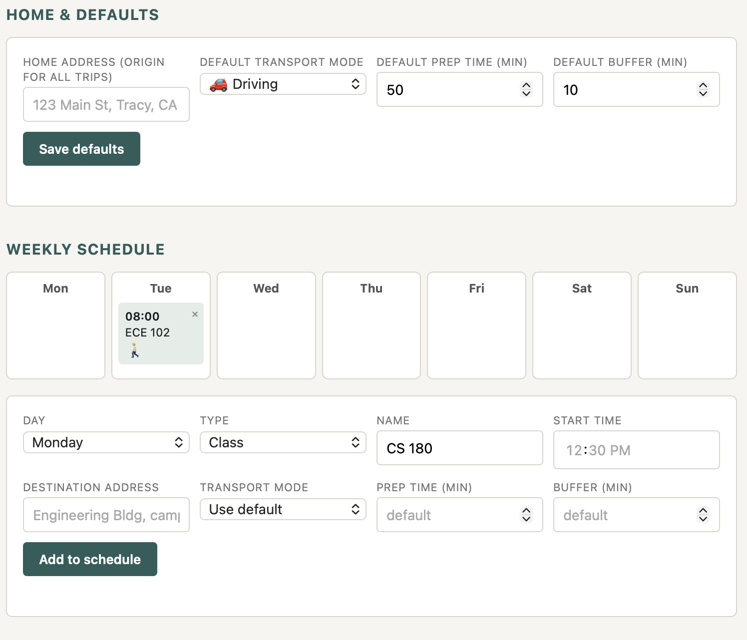 A screenshot of the smart adaptive alarm clock's web app