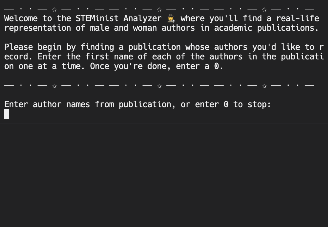 A screenshot of the STEMinist Analyzer's output code