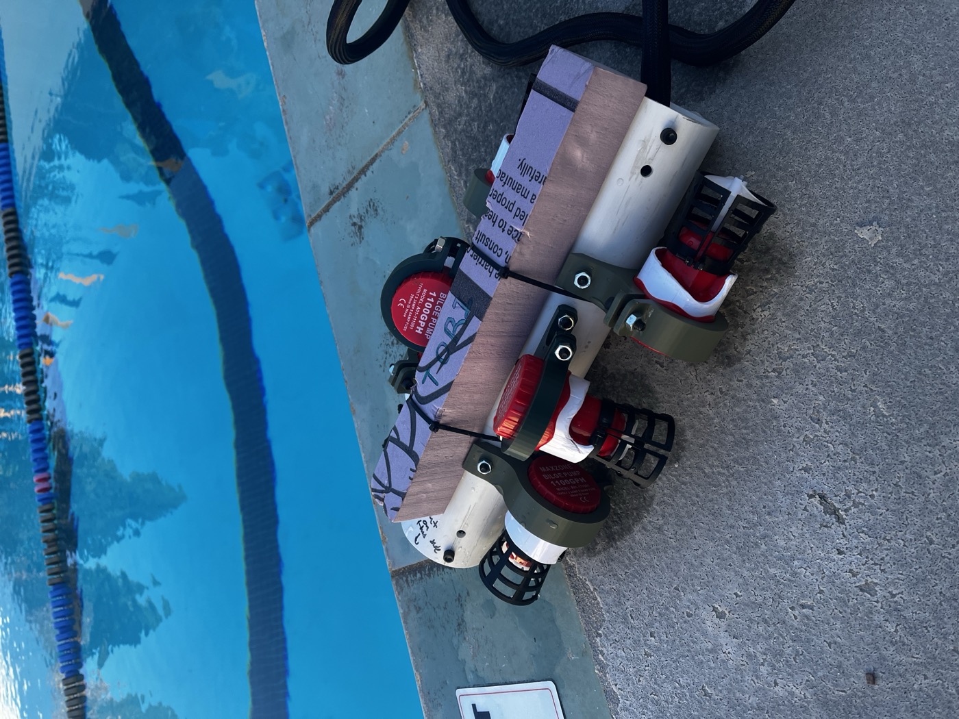 A photo of the finished ROV in our final pool test